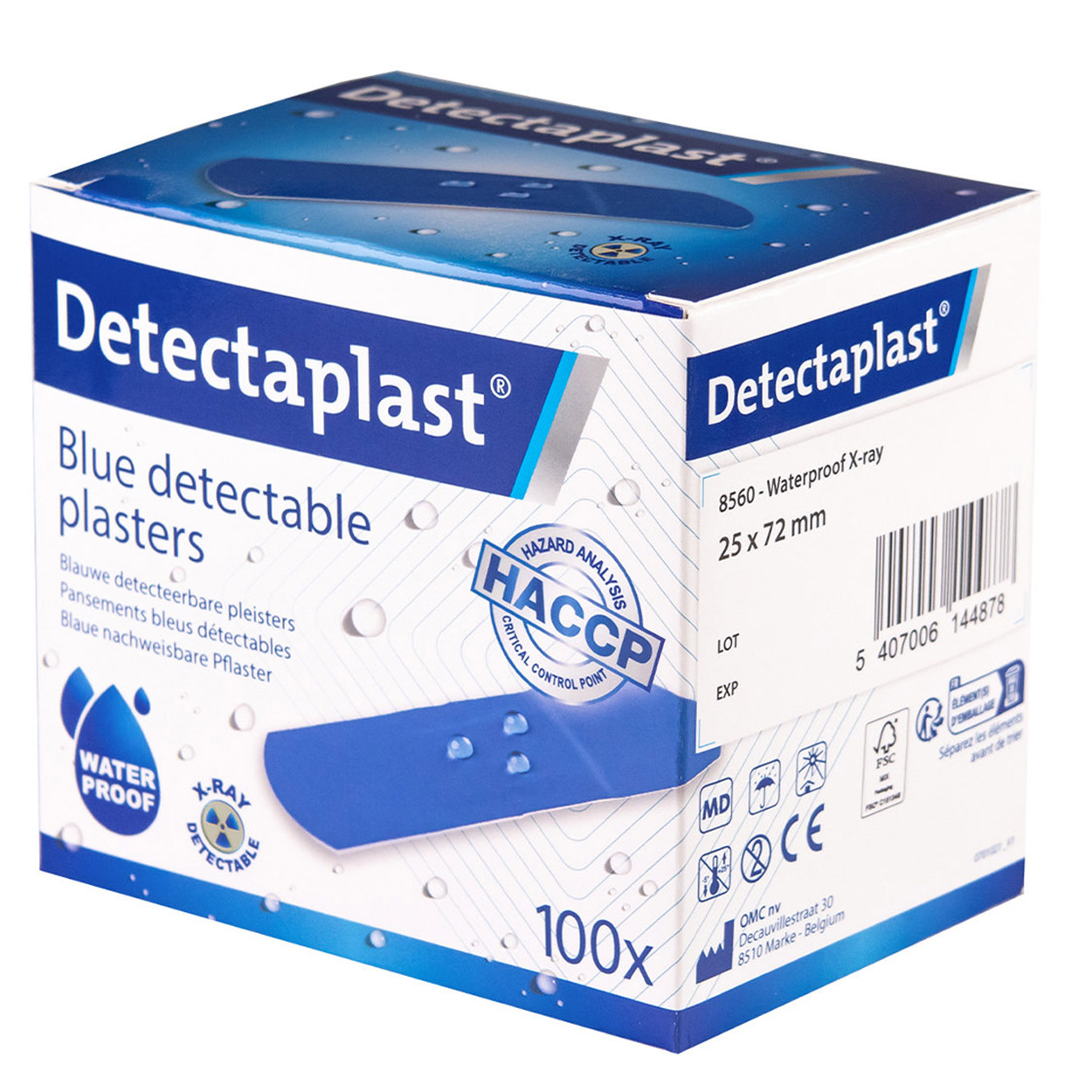 X-ray detectable and metal detectable plaster